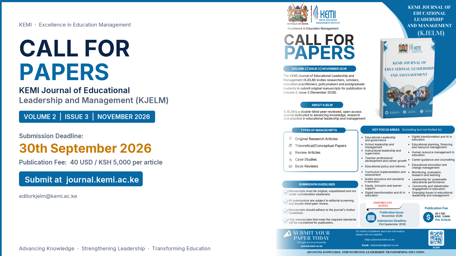 KJELM Call for Papers November 2026 - Submit by 30 September 2026